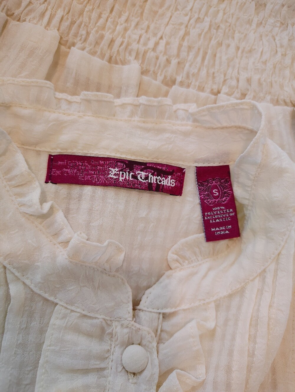 Ivory Cream Semi-Sheer Ruffle Blouse - Picture 5 of 6